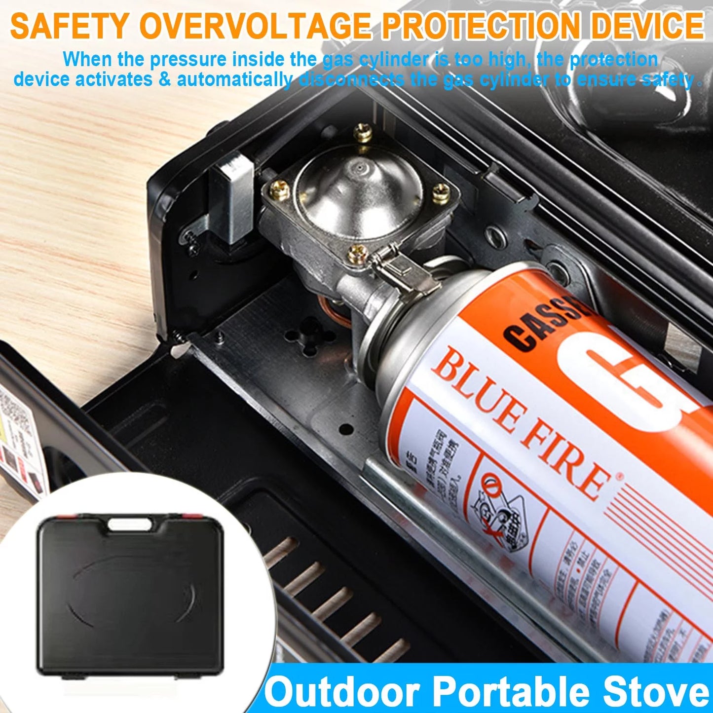 BlazeBuddy Portable Camping Stove Butane Stove with Wind Baffle,Portable Camping Stove for Outdoor Cooking, with Carrying Case Great for Emergency Preparedness Kit