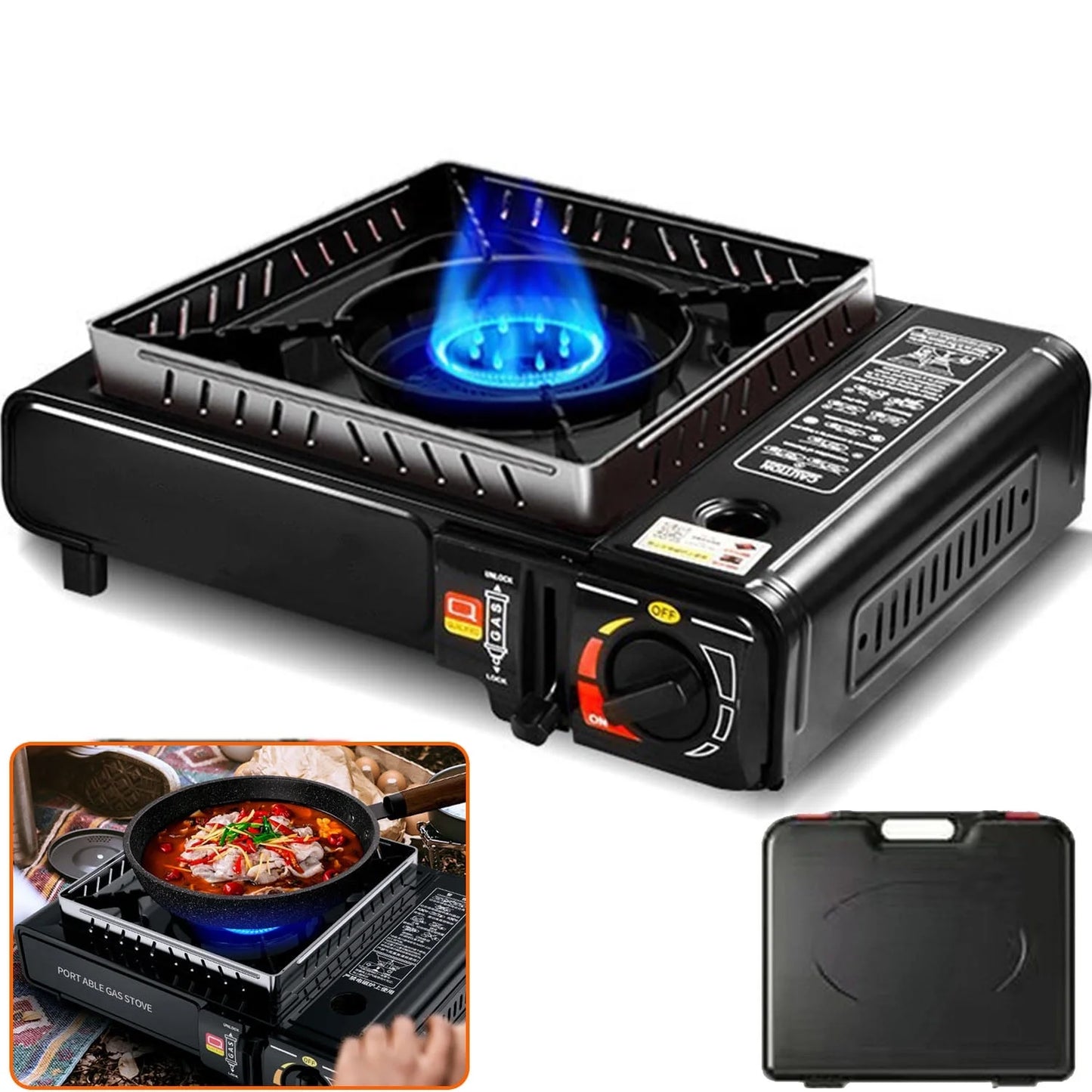 BlazeBuddy Portable Camping Stove Butane Stove with Wind Baffle,Portable Camping Stove for Outdoor Cooking, with Carrying Case Great for Emergency Preparedness Kit