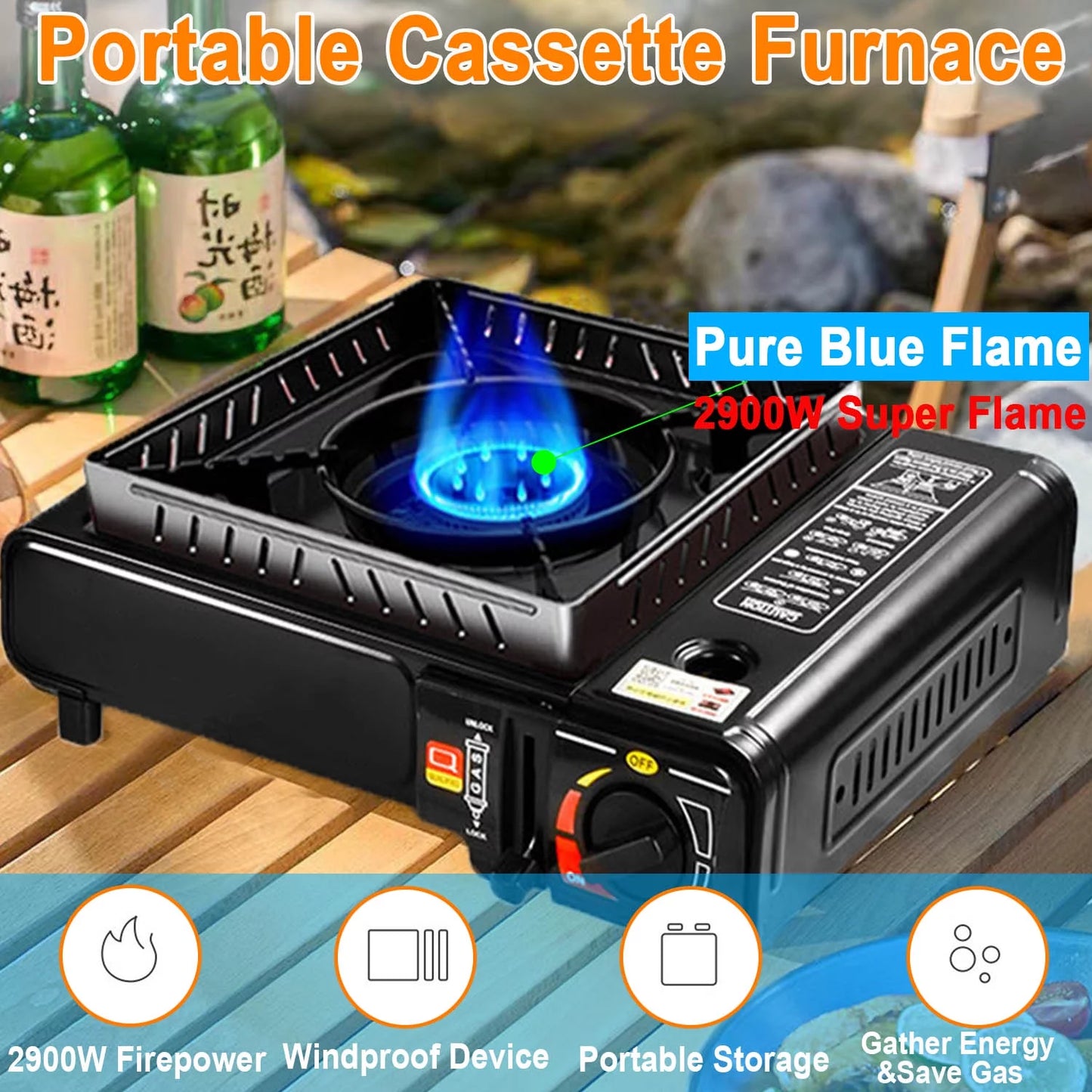 BlazeBuddy Portable Camping Stove Butane Stove with Wind Baffle,Portable Camping Stove for Outdoor Cooking, with Carrying Case Great for Emergency Preparedness Kit