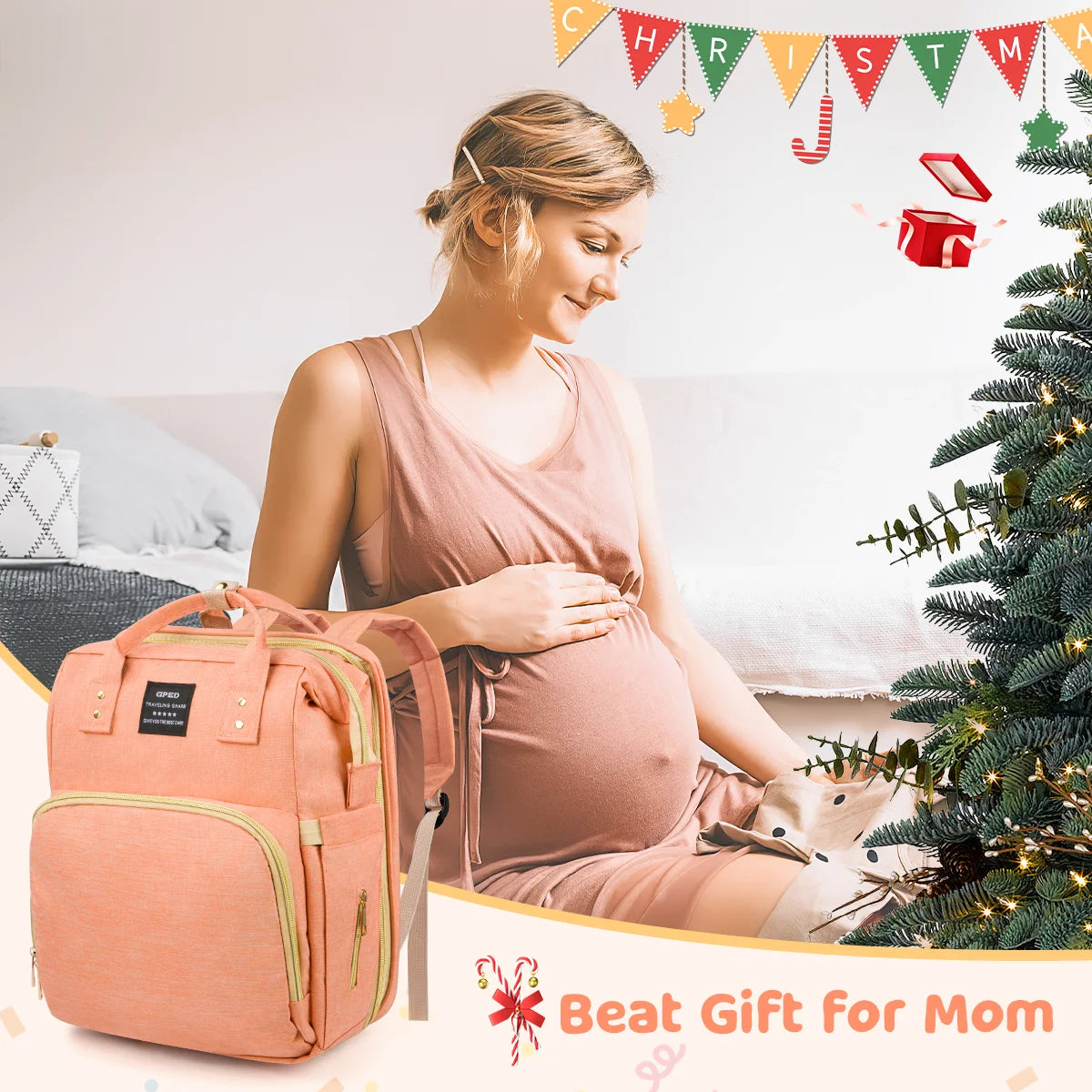 DreamyDays Multifunction Baby Diaper Backpack (with Changing Station,Foldable Crib/ USB Charging Port&Stroller Strap)