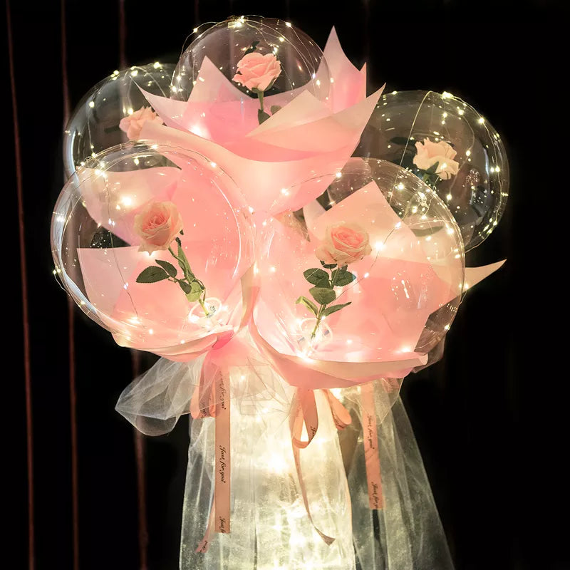 NO GRAVITY FLOATING LED ROSES 2PCS Luminous Balloons for Valentines Day
