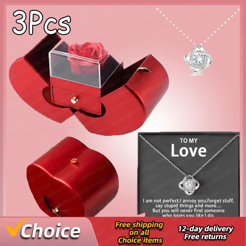 The Everlasting Love Red Apple Jewelry Box Necklace Everlasting Love Rose for Valentine's Day Soulmate
