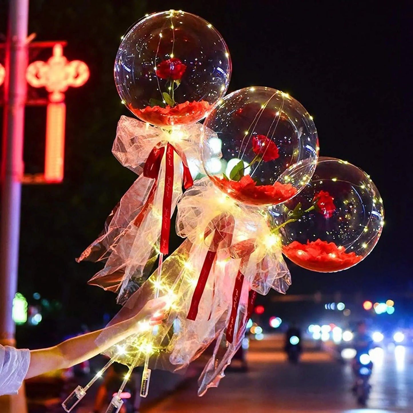 NO GRAVITY FLOATING LED ROSES 2PCS Luminous Balloons for Valentines Day