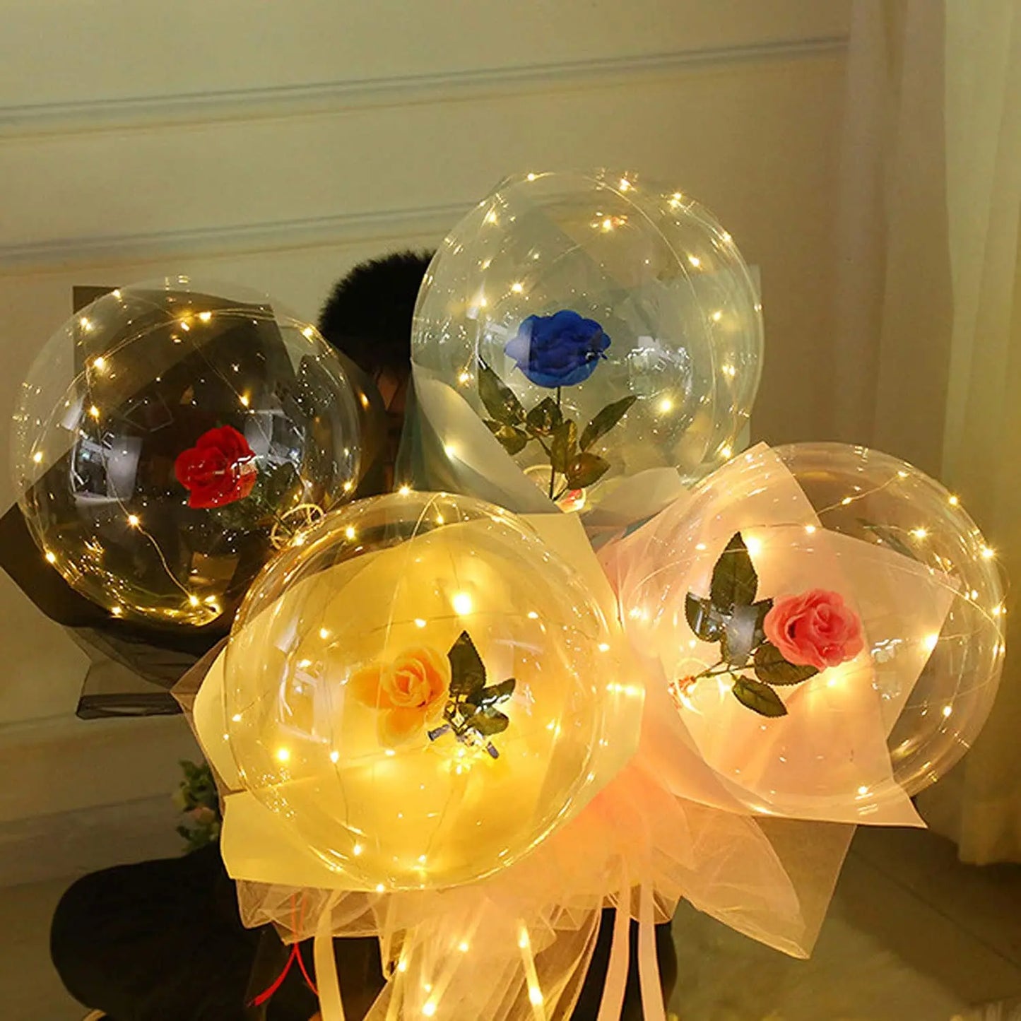 NO GRAVITY FLOATING LED ROSES 2PCS Luminous Balloons for Valentines Day