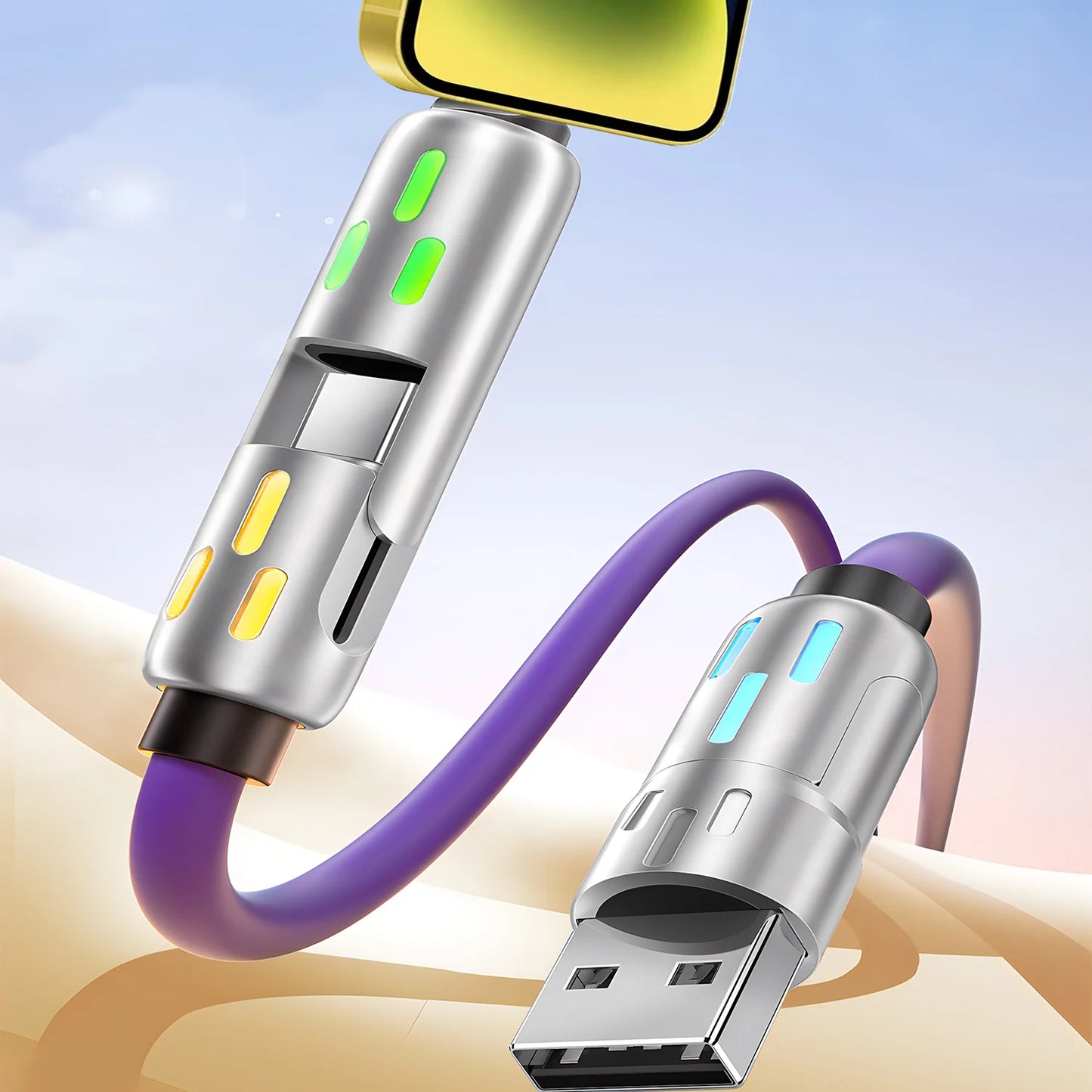 LIT Supa Charger ! 4-In-1 Multi Port Fast Charging Cable 3A USB/C to Type C/Phone Fast Sync Charger Adapter Compatible with Laptop/Tablet