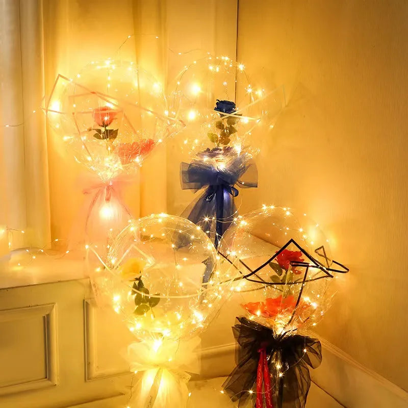 NO GRAVITY FLOATING LED ROSES 2PCS Luminous Balloons for Valentines Day