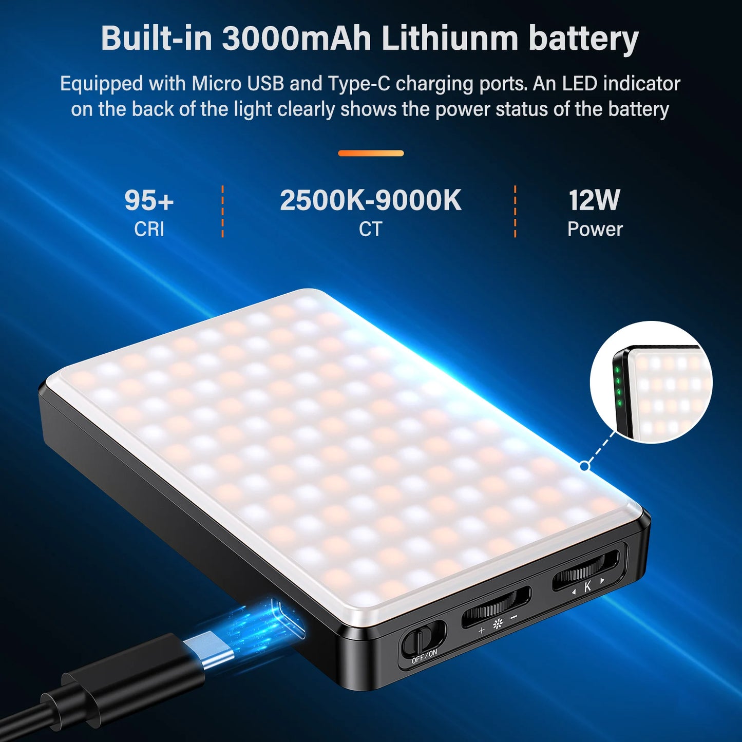 LED Camera Light Video Lamp Kit Dimmable 2500K-9000K Bi-Color Panel Light Photography Fill Light and Phone Clip Vlog Kits