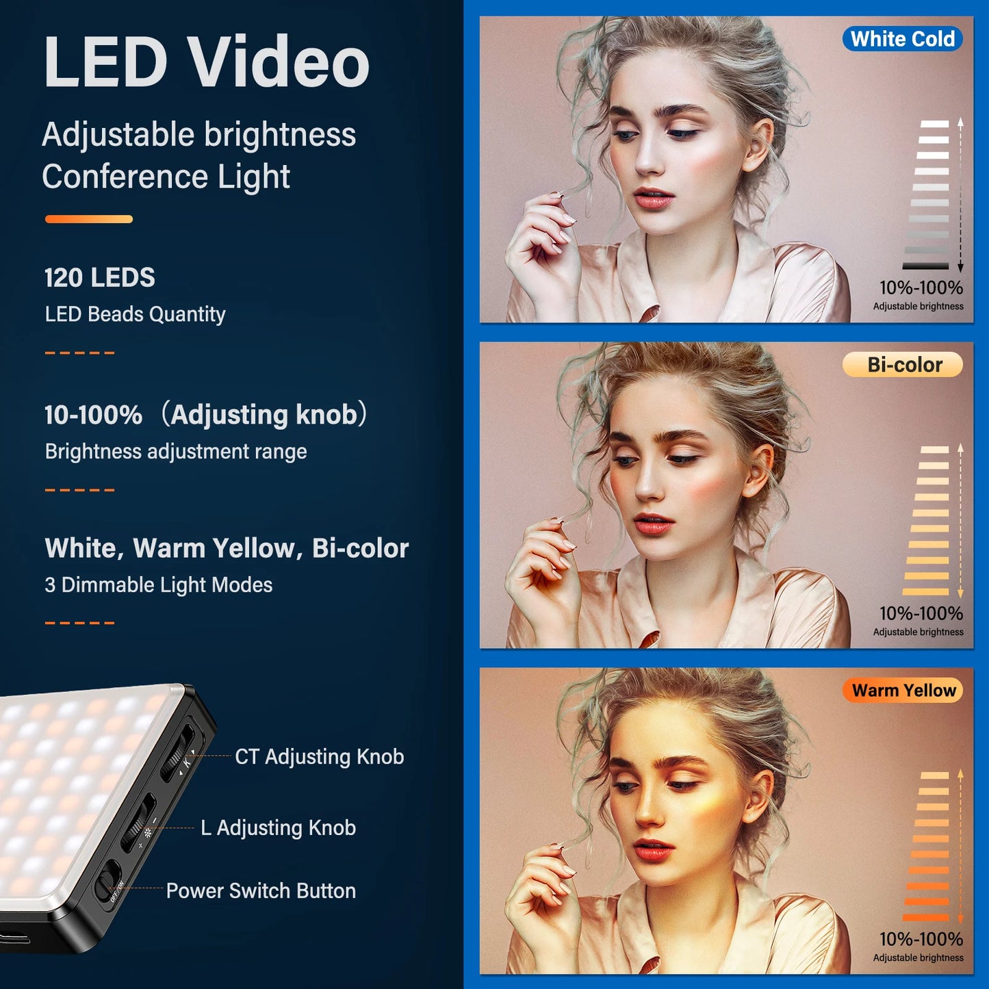 LED Camera Light Video Lamp Kit Dimmable 2500K-9000K Bi-Color Panel Light Photography Fill Light and Phone Clip Vlog Kits
