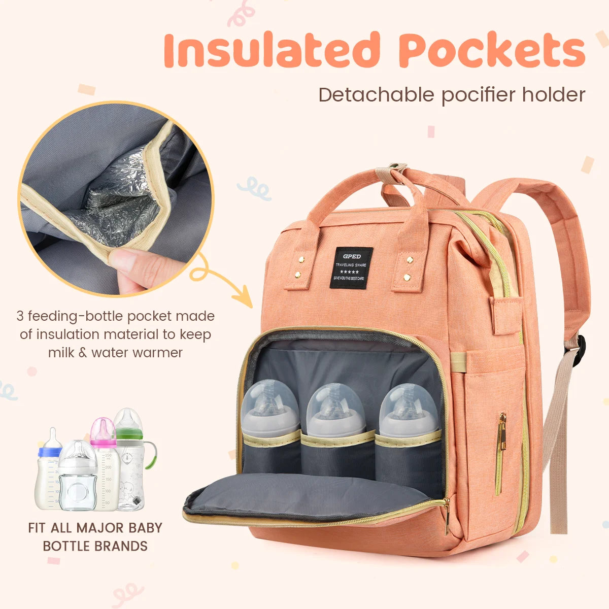 DreamyDays Multifunction Baby Diaper Backpack (with Changing Station,Foldable Crib/ USB Charging Port&Stroller Strap)