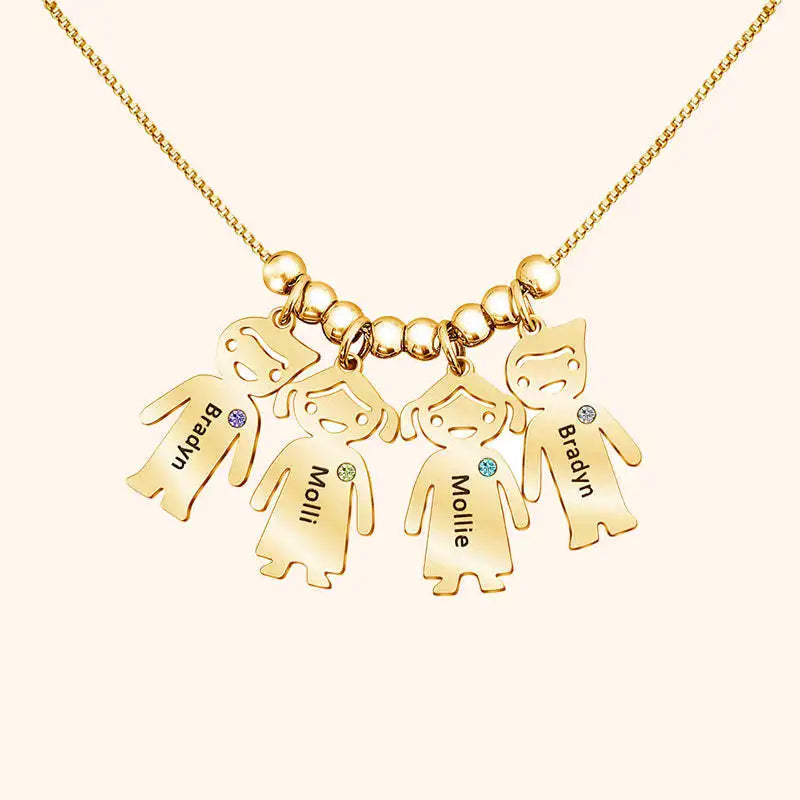 Cute Custom Kids Name Necklace Personalized Letters Engraved Boy Girl Kid Pendant Chain with Birthstones Mom Gift