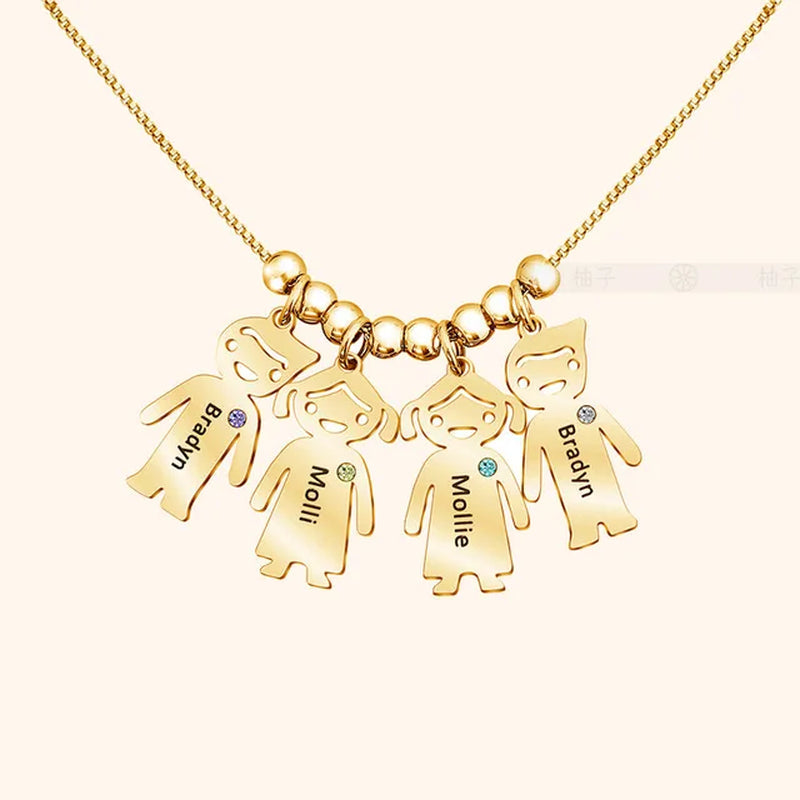 Cute Custom Kids Name Necklace Personalized Letters Engraved Boy Girl Kid Pendant Chain with Birthstones Mom Gift