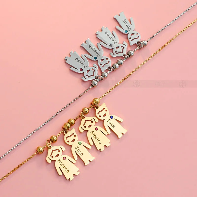 Cute Custom Kids Name Necklace Personalized Letters Engraved Boy Girl Kid Pendant Chain with Birthstones Mom Gift