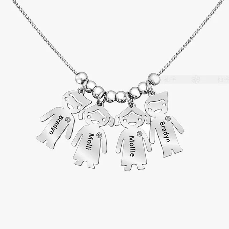 Cute Custom Kids Name Necklace Personalized Letters Engraved Boy Girl Kid Pendant Chain with Birthstones Mom Gift