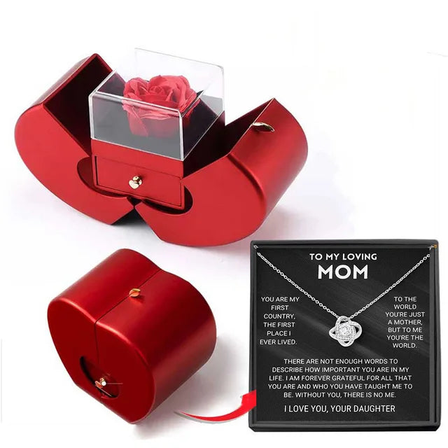 The Everlasting Love Rose Red Apple Jewelry Box Necklace