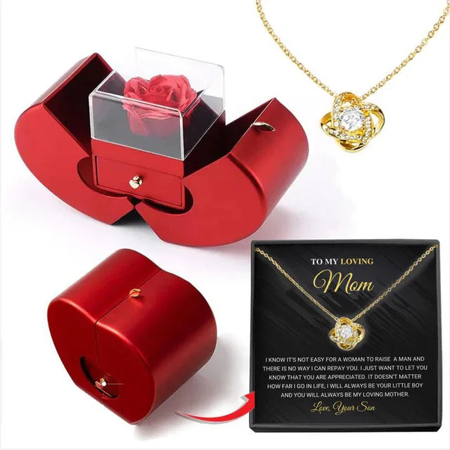 The Everlasting Love Rose Red Apple Jewelry Box Necklace
