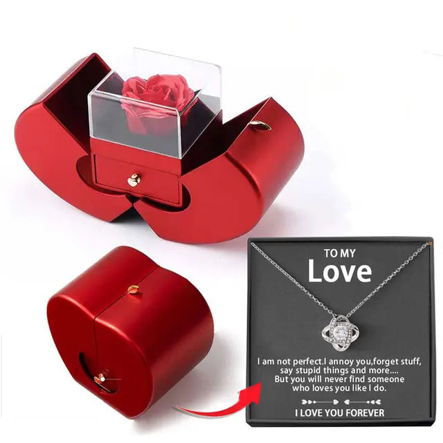 The Everlasting Love Rose Red Apple Jewelry Box Necklace