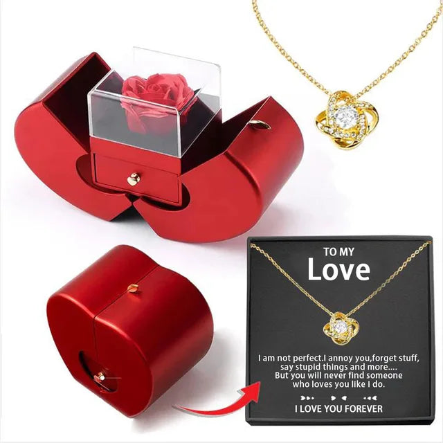 The Everlasting Love Rose Red Apple Jewelry Box Necklace