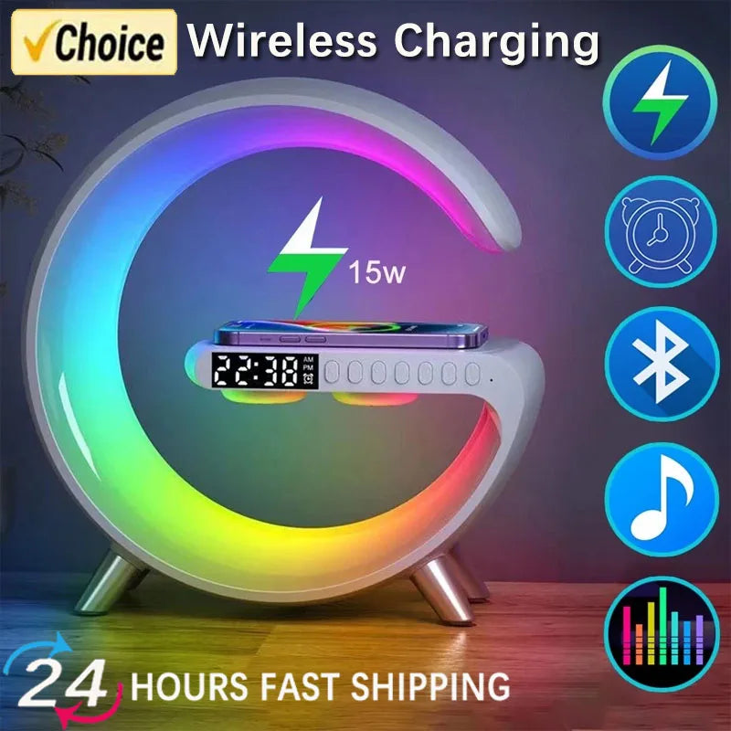 ChargeHub Pro: Wireless Charger Stand with Speaker and RGB Night Light