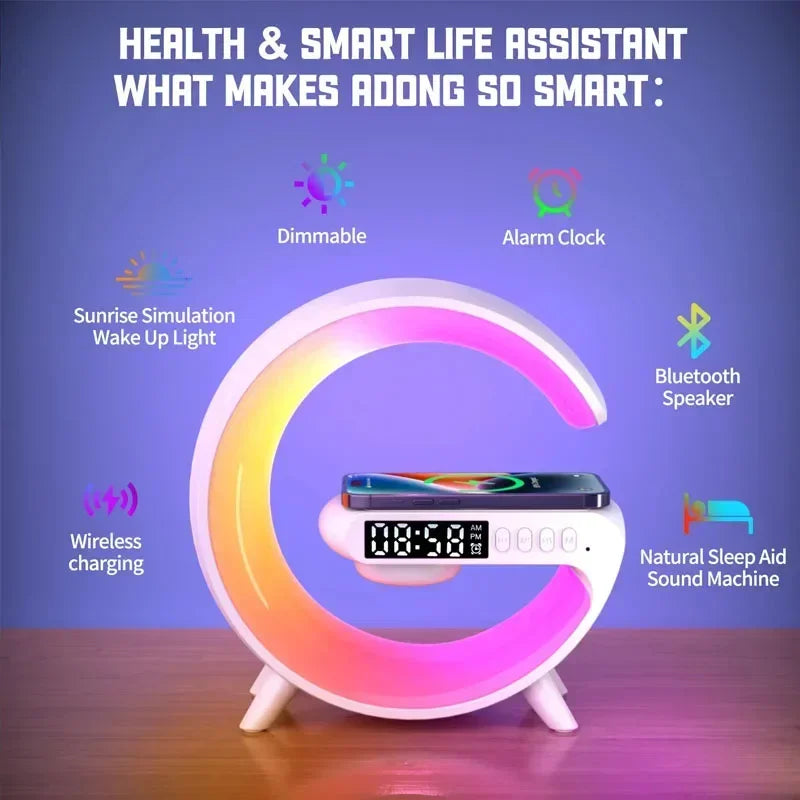 ChargeHub Pro: Wireless Charger Stand with Speaker and RGB Night Light