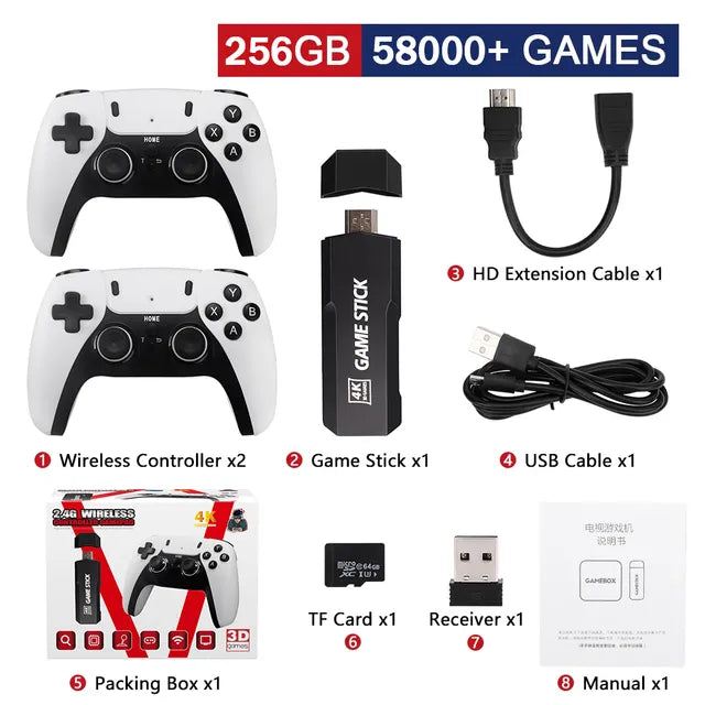 New GD10 PRO Video Game Stick Console 2.4G Double Wireless Controller Game 4K 58000 Games 256GB Retro Games Boy