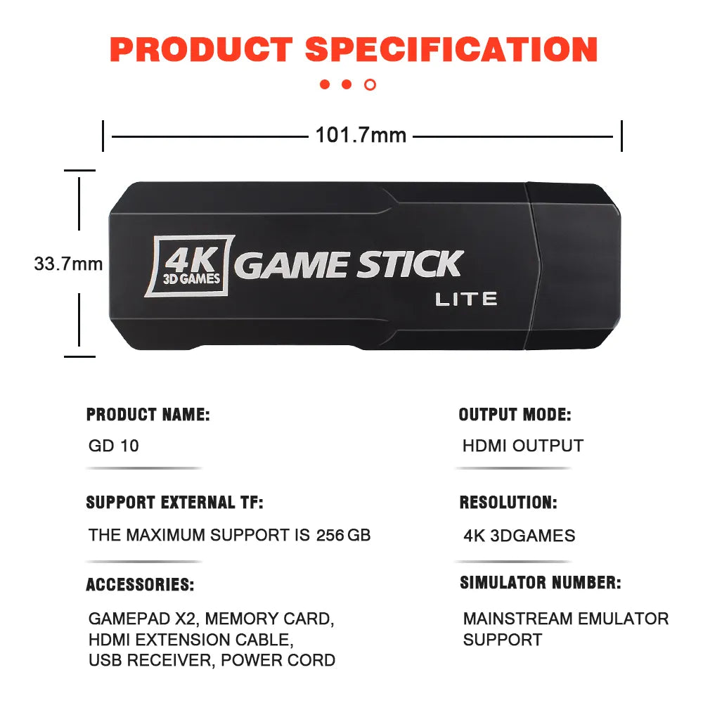 New GD10 PRO Video Game Stick Console 2.4G Double Wireless Controller Game 4K 58000 Games 256GB Retro Games Boy