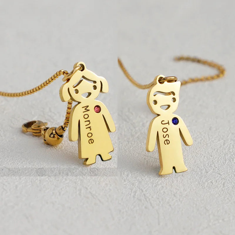 Cute Custom Kids Name Necklace Personalized Letters Engraved Boy Girl Kid Pendant Chain with Birthstones Mom Gift