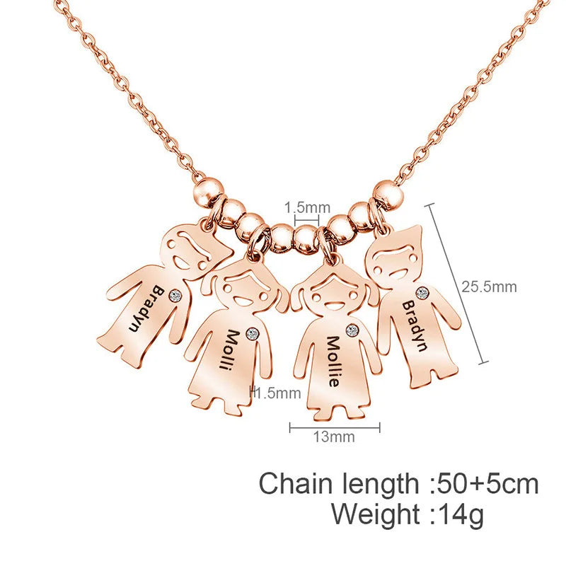 Cute Custom Kids Name Necklace Personalized Letters Engraved Boy Girl Kid Pendant Chain with Birthstones Mom Gift