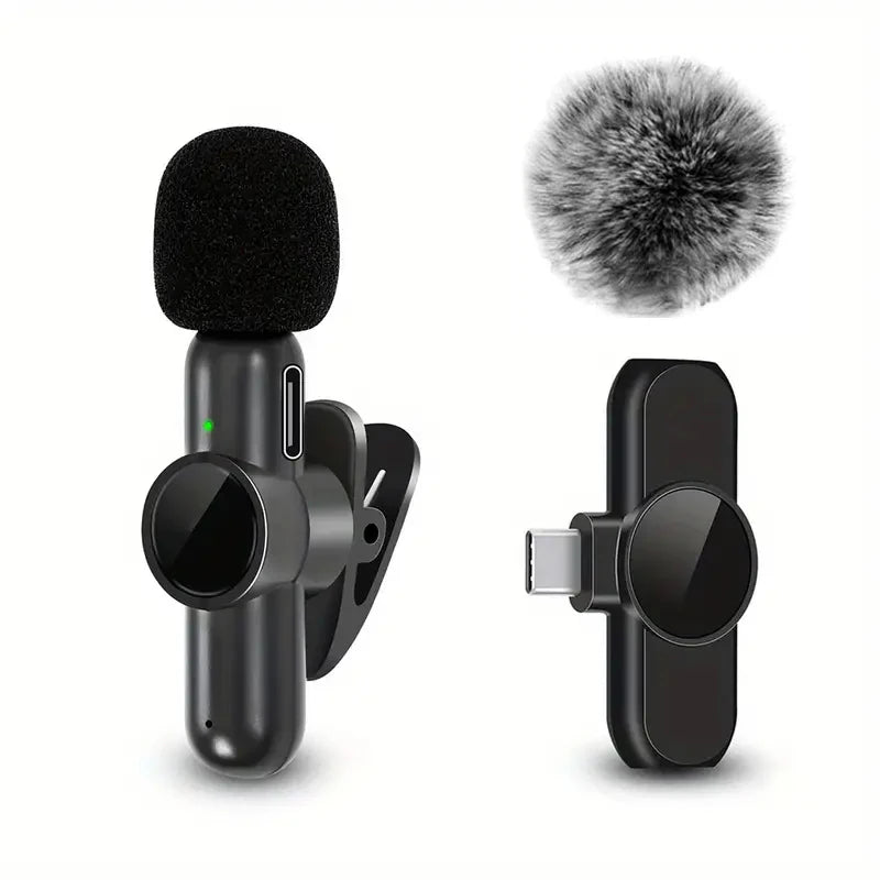 CRISPY VOICE Wireless Microphone ( with Windproof Cover Audio Video Recording Mini Mic for Iphone Android Mobile Phone Microphone)