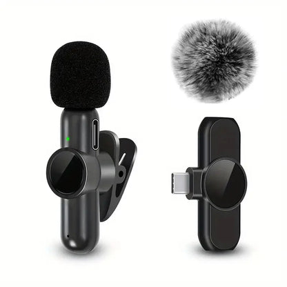 CRISPY VOICE Wireless Microphone ( with Windproof Cover Audio Video Recording Mini Mic for Iphone Android Mobile Phone Microphone)