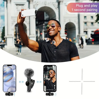 CRISPY VOICE Wireless Microphone ( with Windproof Cover Audio Video Recording Mini Mic for Iphone Android Mobile Phone Microphone)