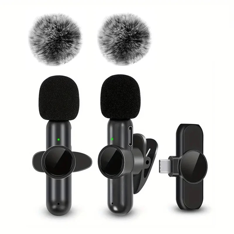 CRISPY VOICE Wireless Microphone ( with Windproof Cover Audio Video Recording Mini Mic for Iphone Android Mobile Phone Microphone)