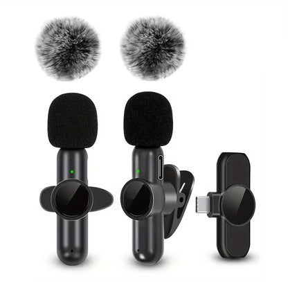 CRISPY VOICE Wireless Microphone ( with Windproof Cover Audio Video Recording Mini Mic for Iphone Android Mobile Phone Microphone)