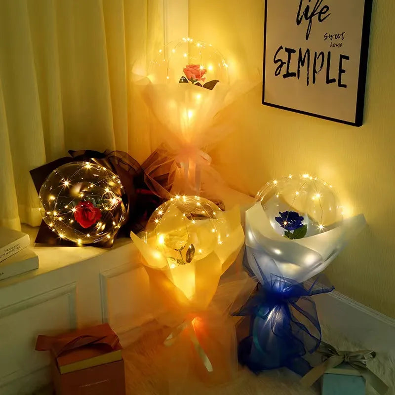 NO GRAVITY FLOATING LED ROSES 2PCS Luminous Balloons for Valentines Day