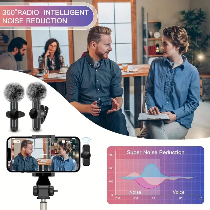CRISPY VOICE Wireless Microphone ( with Windproof Cover Audio Video Recording Mini Mic for Iphone Android Mobile Phone Microphone)