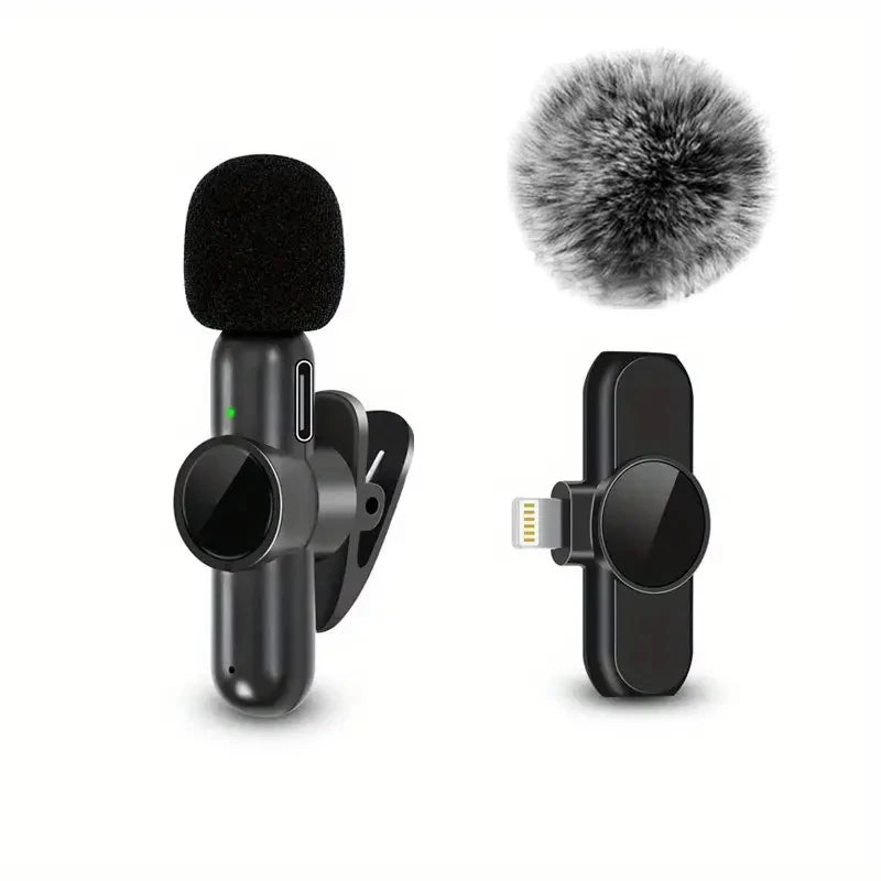 CRISPY VOICE Wireless Microphone ( with Windproof Cover Audio Video Recording Mini Mic for Iphone Android Mobile Phone Microphone)