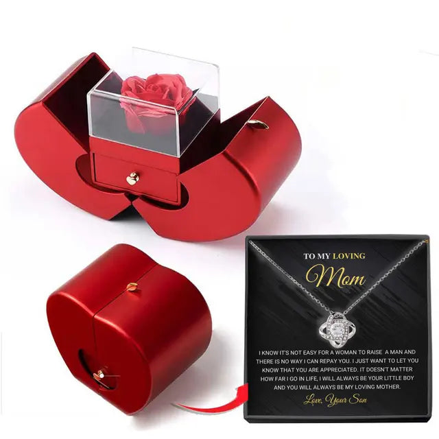 The Everlasting Love Rose Red Apple Jewelry Box Necklace