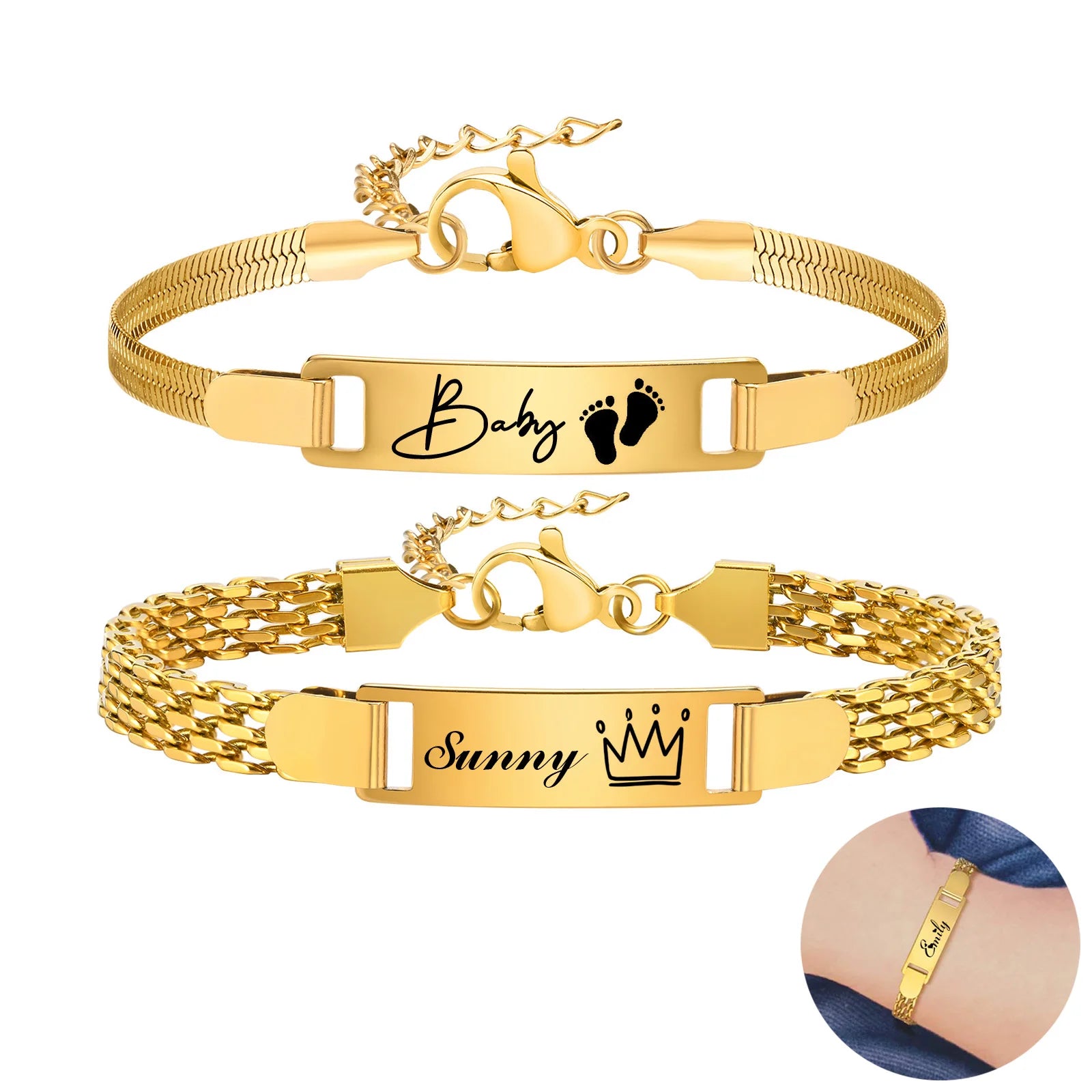 Personalized Baby Bracelet,Stainless Steel Engraved Name Date for Newborn Kids 