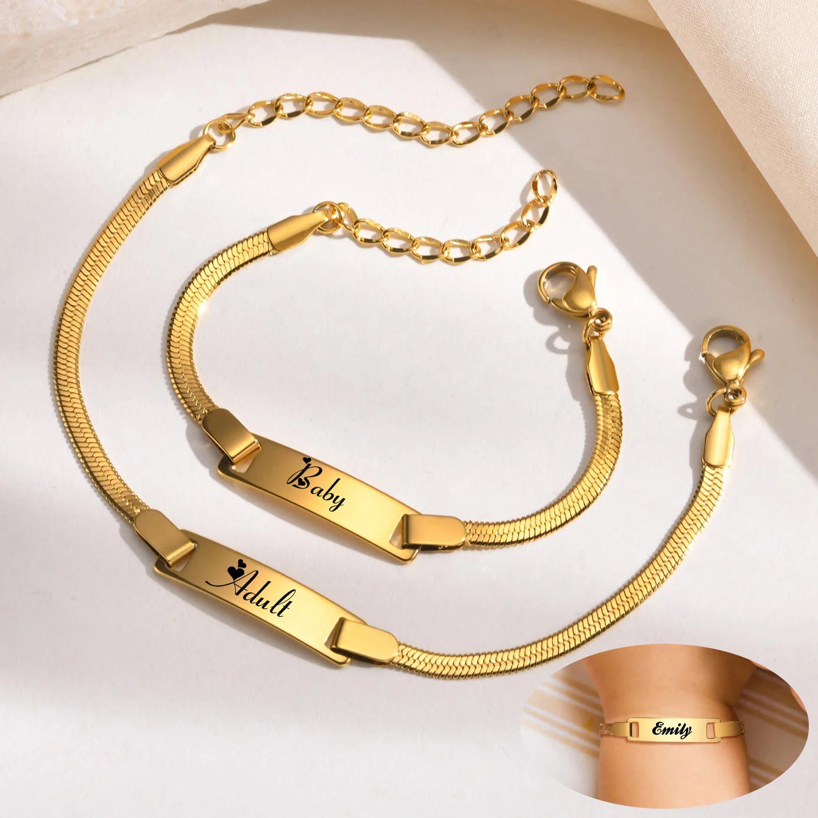 Personalized Baby Bracelet,Stainless Steel Engraved Name Date for Newborn Kids 